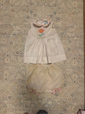 Toddler White Floral Smocked Dress & Pastel Stripe Bloomers